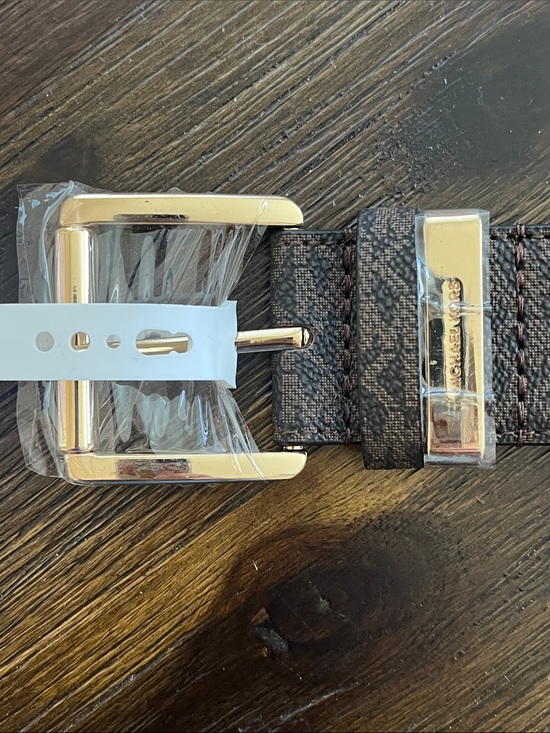 Michael Kors Brown Logo-Print Leather Belt with Gold Buckle main image 6